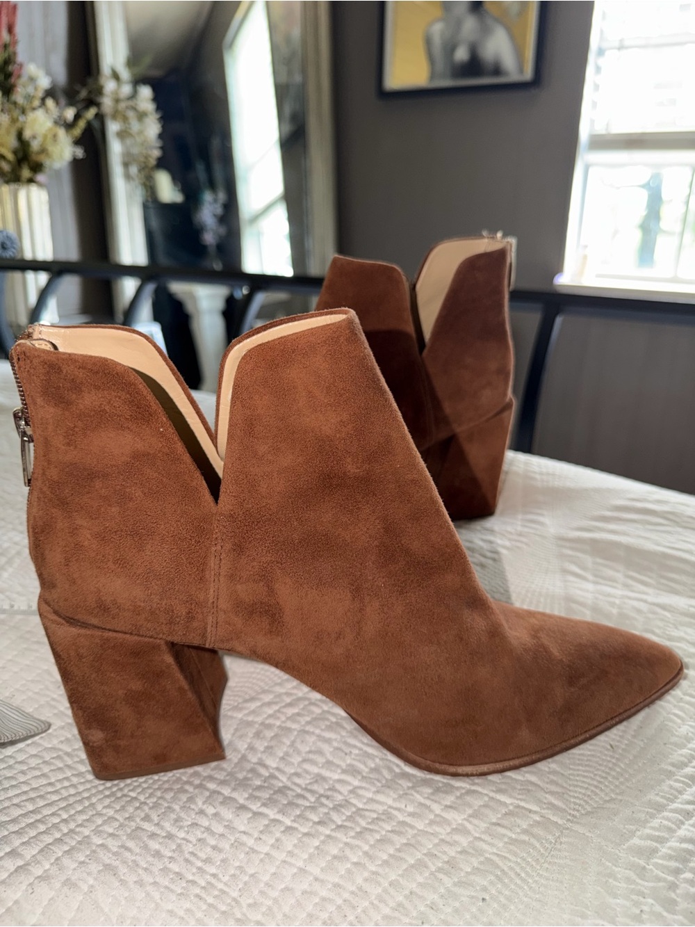 Vince Camuto Chestnut Brown Suede Pointed Ankle Booties
